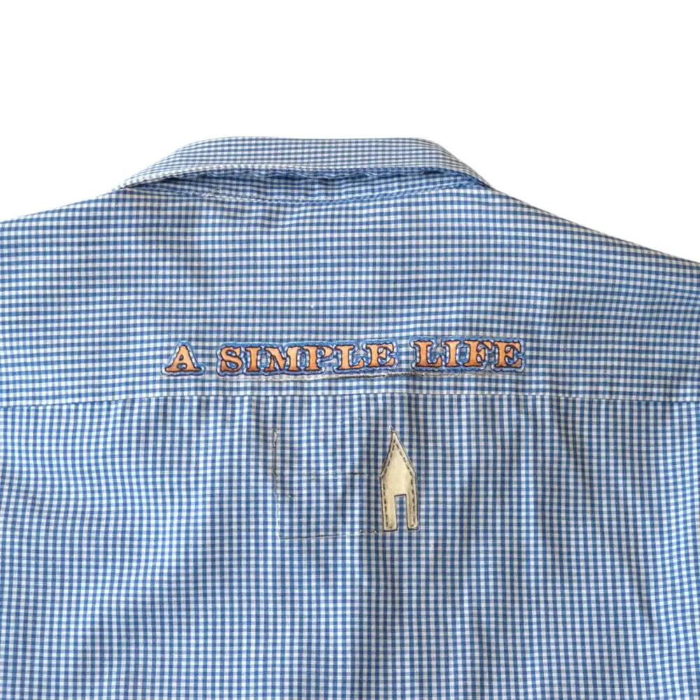 Vintage Gingham Shirt with Amish Folk Art Wagon & Quilt Block Prints - Picture 6 of 6